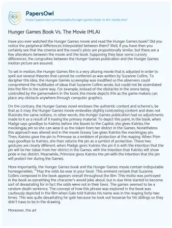 Essay on Hunger Games Book Vs. the Movie (MLA)