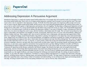 Essay on Addressing Depression: a Persuasive Argument