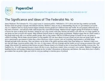 Essay on The Significance and Ideas of the Federalist No. 10