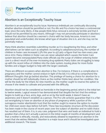 Essay on Abortion is an Exceptionally Touchy Issue