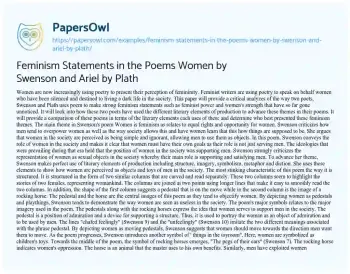 Essay on Feminism Statements in the Poems Women by Swenson and Ariel by Plath