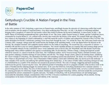 Essay on Gettysburg’s Crucible: a Nation Forged in the Fires of Battle