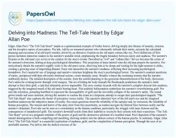 Essay on Delving into Madness: the Tell-Tale Heart by Edgar Allan Poe