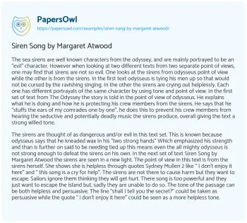 Essay on Siren Song by Margaret Atwood