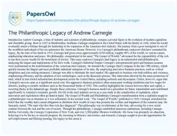 Essay on The Philanthropic Legacy of Andrew Carnegie