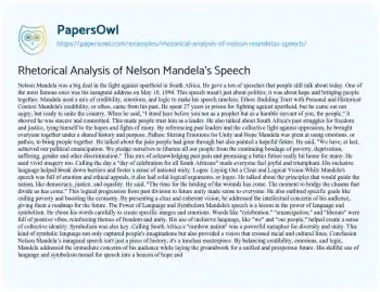 Essay on Rhetorical Analysis of Nelson Mandela’s Speech