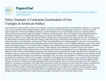 Essay on Policy Shadows: a Contrarian Examination of Iron Triangles in American Politics