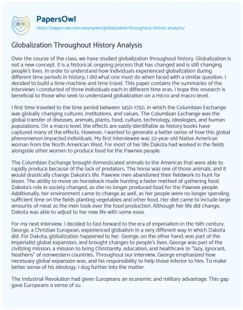 Essay on Globalization Throughout History Analysis