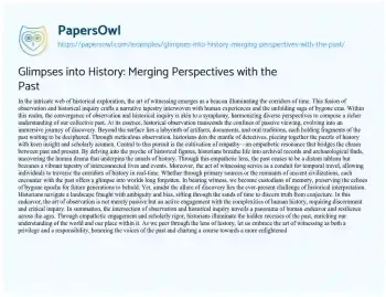 Essay on Glimpses into History: Merging Perspectives with the Past