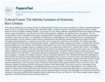 Essay on Cultural Fusion: the Identity Evolution of American Born Chinese