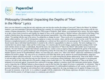 Essay on Philosophy Unveiled: Unpacking the Depths of “Man in the Mirror” Lyrics