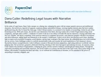 Essay on Dana Cutler: Redefining Legal Issues with Narrative Brilliance