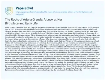 Essay on The Roots of Ariana Grande: a Look at her Birthplace and Early Life