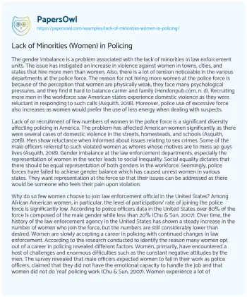 Essay on Lack of Minorities (Women) in Policing