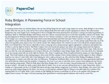 Essay on Ruby Bridges: a Pioneering Force in School Integration