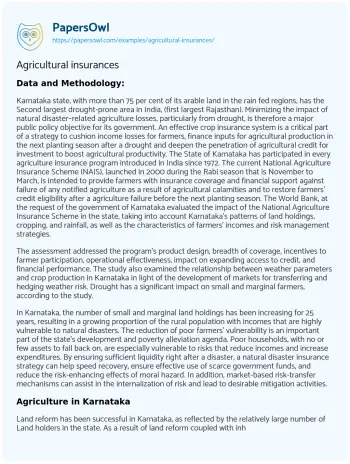 Essay on Agricultural Insurances