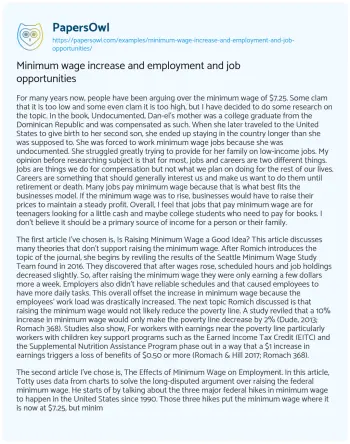 Essay on Minimum Wage Increase and Employment and Job Opportunities