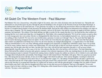 Essay on All Quiet on the Western Front – Paul Bäumer