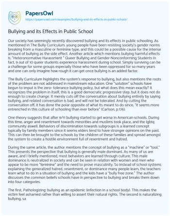 Essay on Bullying and its Effects in Public School