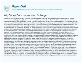 Essay on Why should Summer Vacation be Longer