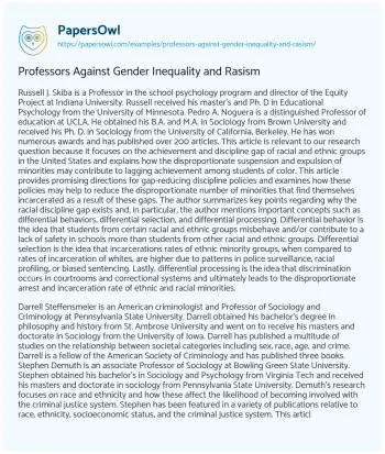 Essay on Professors against Gender Inequality and Rasism