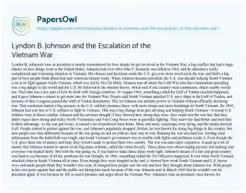 Essay on Lyndon B. Johnson and the Escalation of the Vietnam War