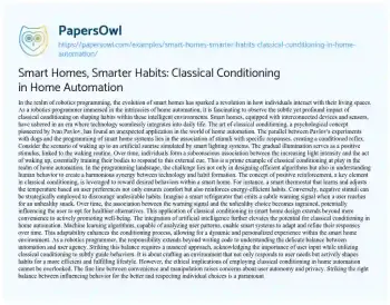 Essay on Smart Homes, Smarter Habits: Classical Conditioning in Home Automation