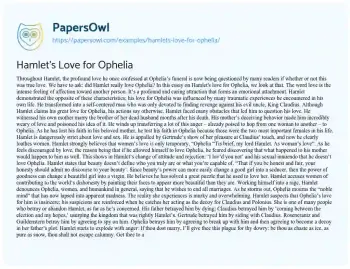 Essay on Hamlet’s Love for Ophelia