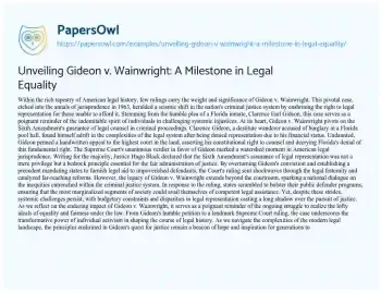 Essay on Unveiling Gideon V. Wainwright: a Milestone in Legal Equality