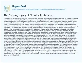 Essay on The Enduring Legacy of Elie Wiesel’s Literature