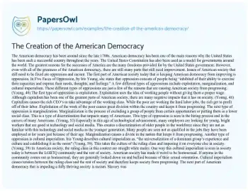 Essay on The Creation of the American Democracy