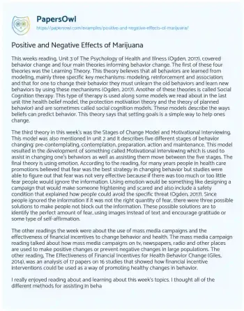 Essay on Positive and Negative Effects of Marijuana