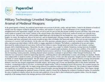 Essay on Military Technology Unveiled: Navigating the Arsenal of Medieval Weapons