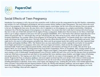 Essay on Social Effects of Teen Pregnancy