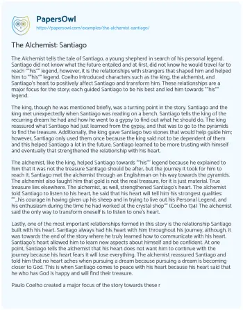 Essay on The Alchemist: Santiago