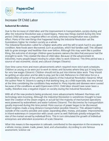 Essay on Increase of Child Labor