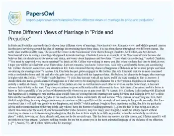 Essay on Three Different Views of Marriage in “Pride and Prejudice”