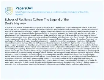 Essay on Echoes of Resilience Culture: the Legend of the Devil’s Highway