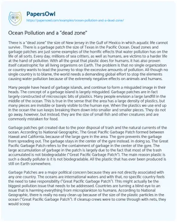 Essay on Ocean Pollution and a “dead Zone”