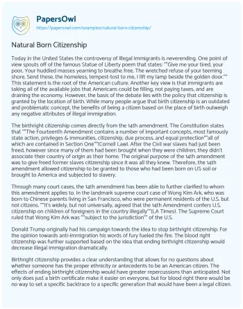 Essay on Natural Born Citizenship