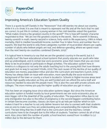 Essay on Improving America’s Education System Quality