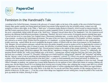 Essay on Feminism in the Handmaid’s Tale