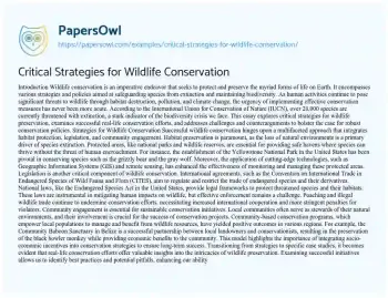 Essay on Critical Strategies for Wildlife Conservation