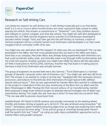 Essay on Research on Self-driving Cars