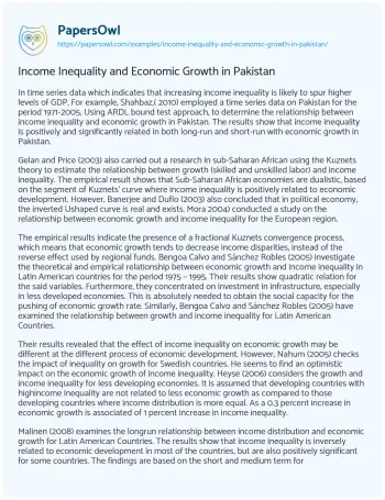 Essay on Income Inequality and Economic Growth in Pakistan