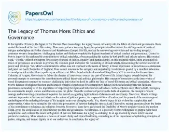 Essay on The Legacy of Thomas More: Ethics and Governance