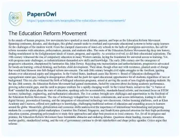 Essay on The Education Reform Movement