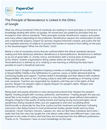 Essay on The Principle of Benevolence is Linked in the Ethics of Google