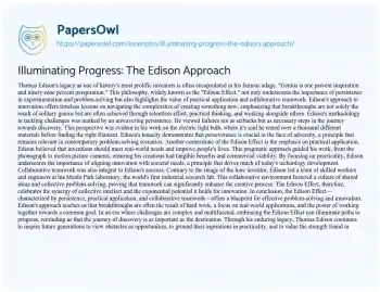 Essay on Illuminating Progress: the Edison Approach