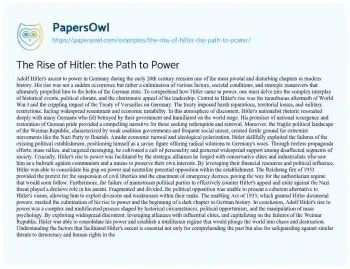 Essay on The Rise of Hitler: the Path to Power